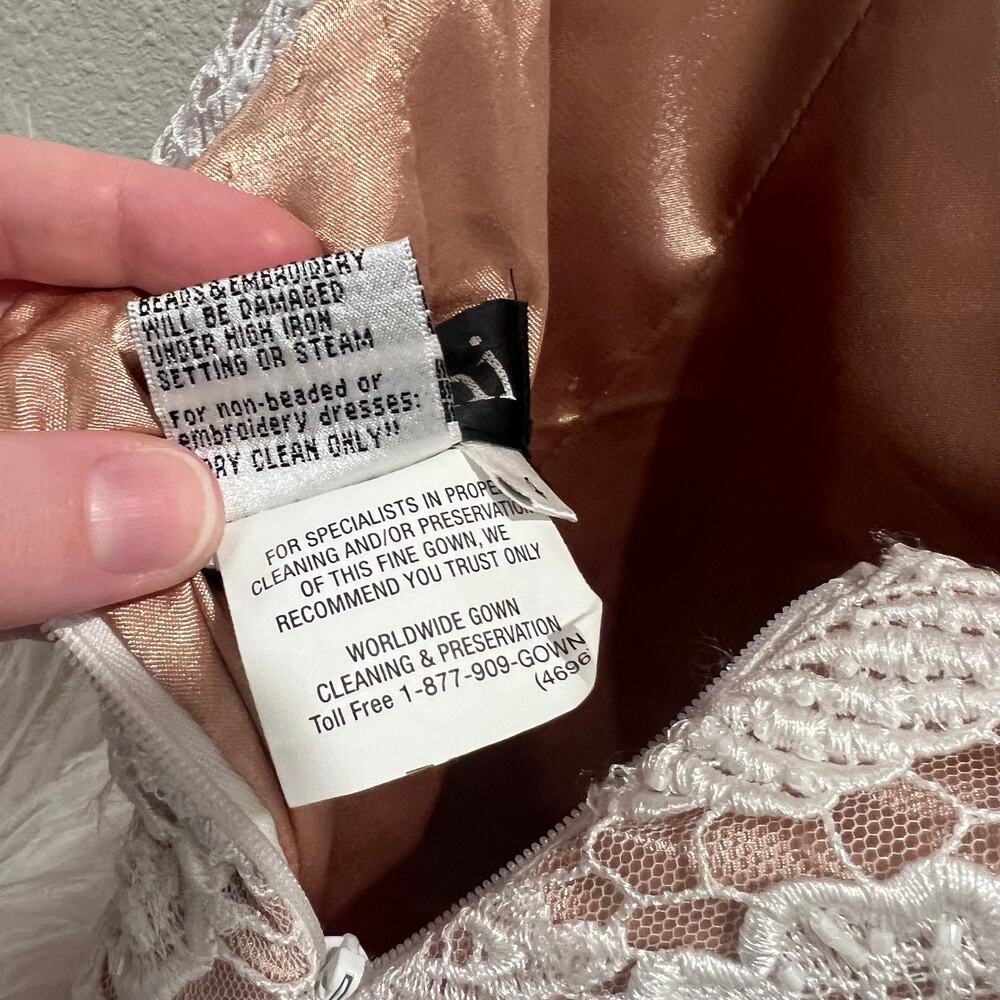 JOVANI White Lace Feather Mini Dress Open Back Pageant Bridal Cocktail Sz 4 - Picture 10 of 12